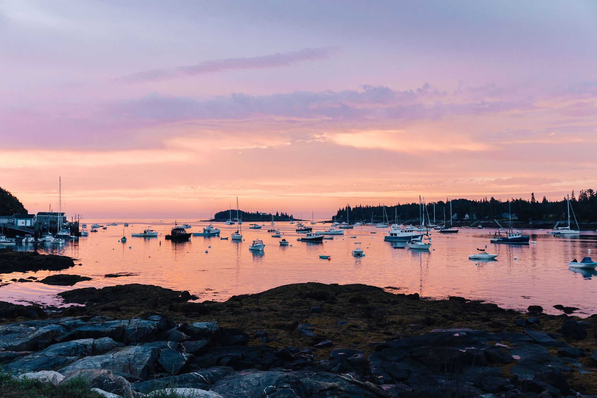 Tenants Harbor, Maine. Boats in the sunset.