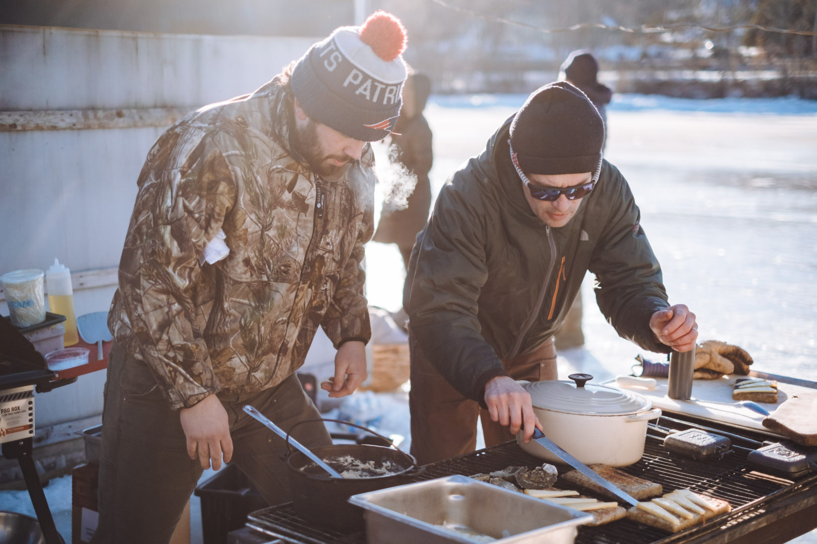 Cooking during a smelting trip in Maine