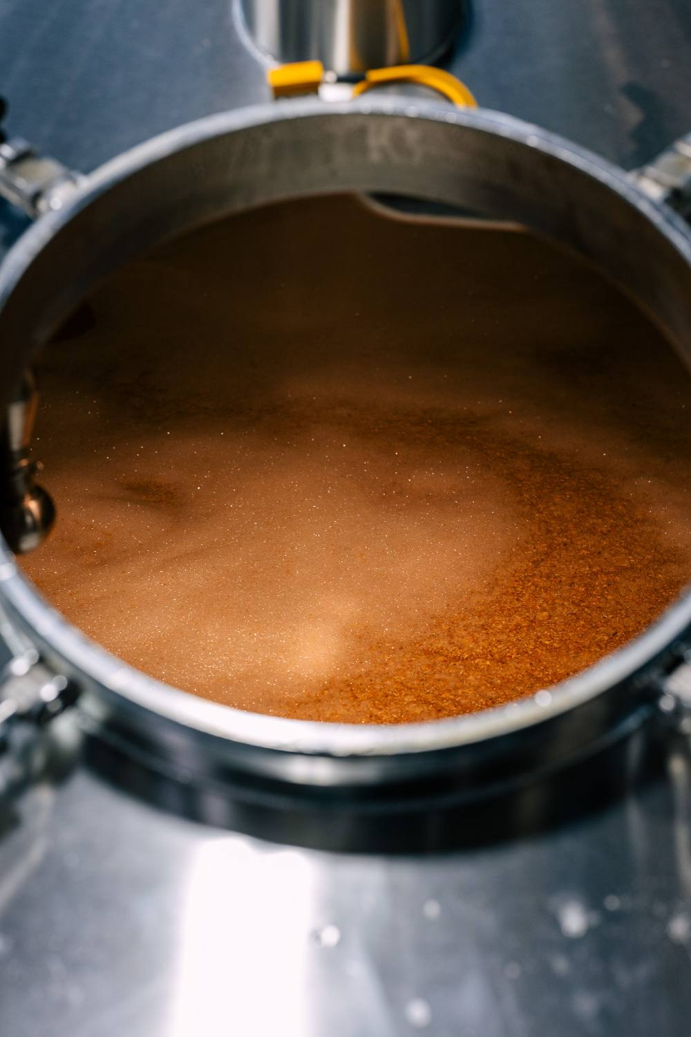 A look into the mash tun, the first vessel in the brewing process