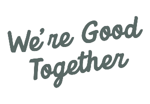 Allagash Bungalow sign displayed in the front window saying we're good together