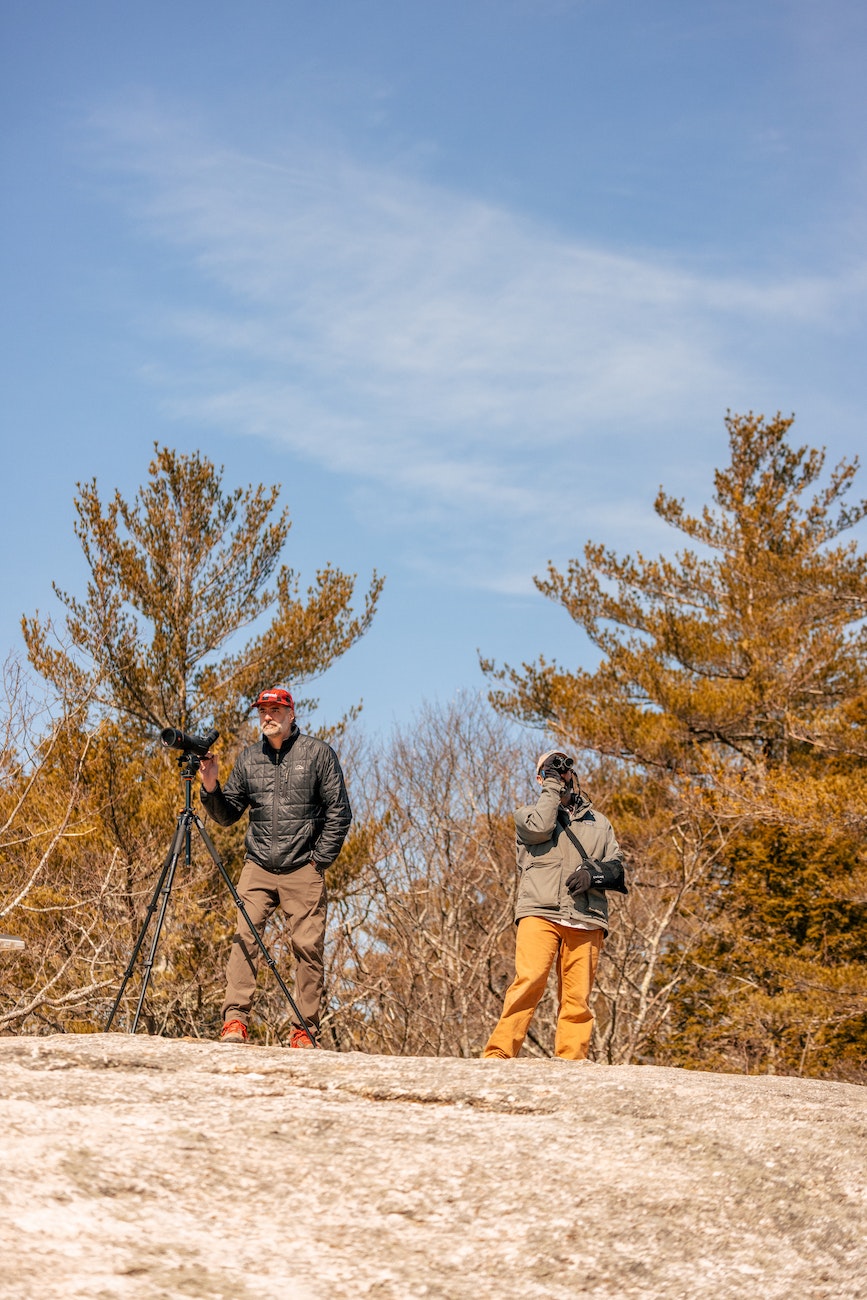 Watching for Hawks at the peak of Bradbury Mountain.