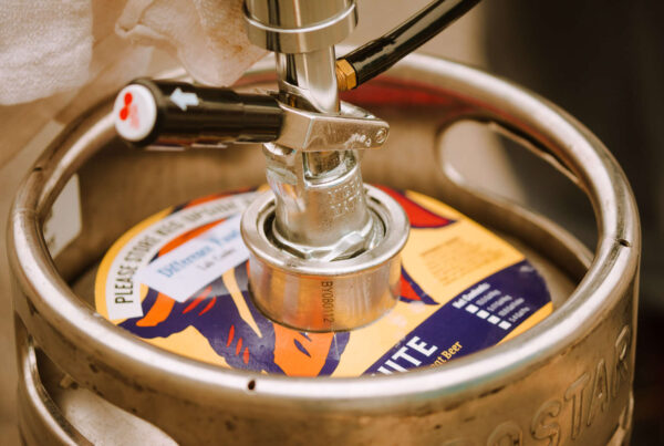 Close-up of a keg of Allagash White, about to be tapped