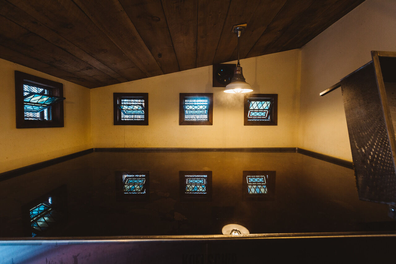 The Allagash Coolship is the vessel that allows the hot wort to cool and be inoculated by wild yeast floating through the air.