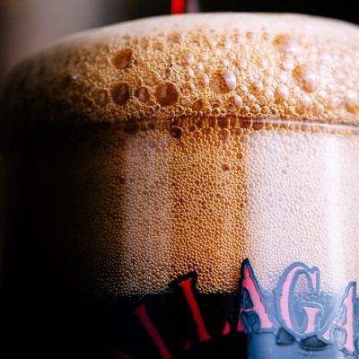 Beautiful frothy head on a dark, dark beer. This one is actually Allagash Gatherwell, a stout aged in bourbon barrels.