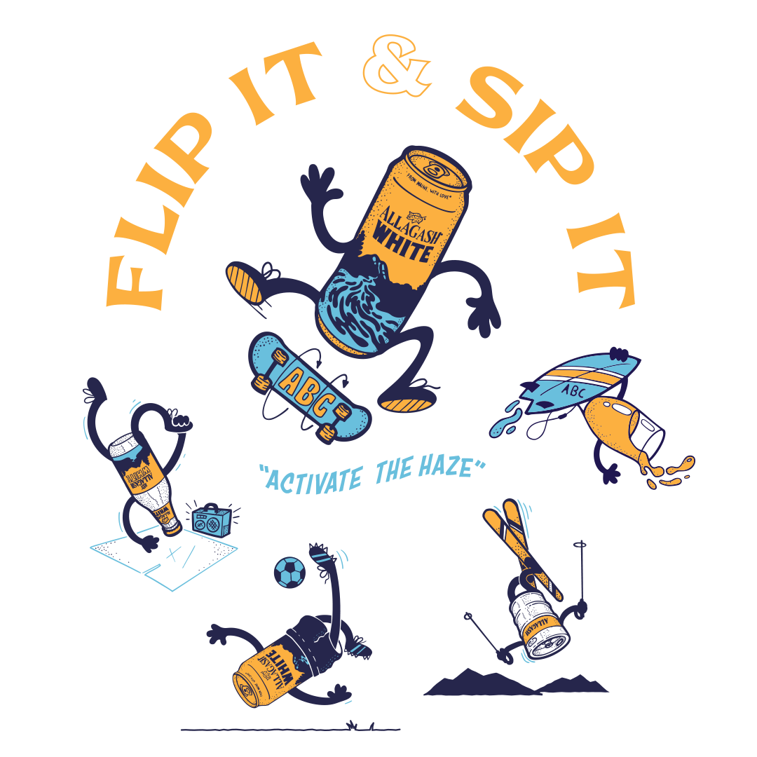 Flip it & Sip it illustration with all of the cans and bottles flippin'