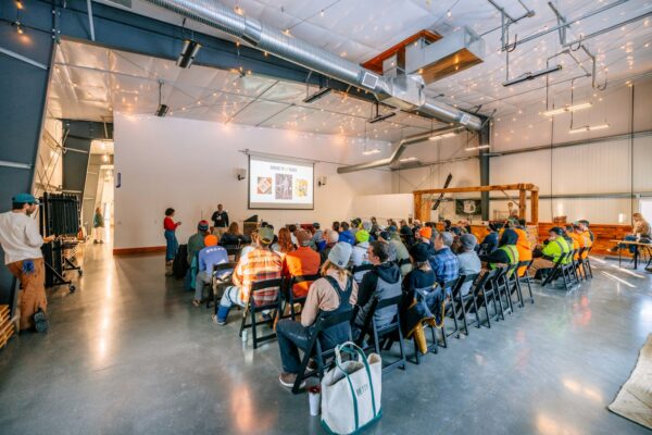 The great room at Allagash filled up for an employee meeting