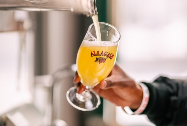 Allagash White pouring on draft at the brewery tasting room