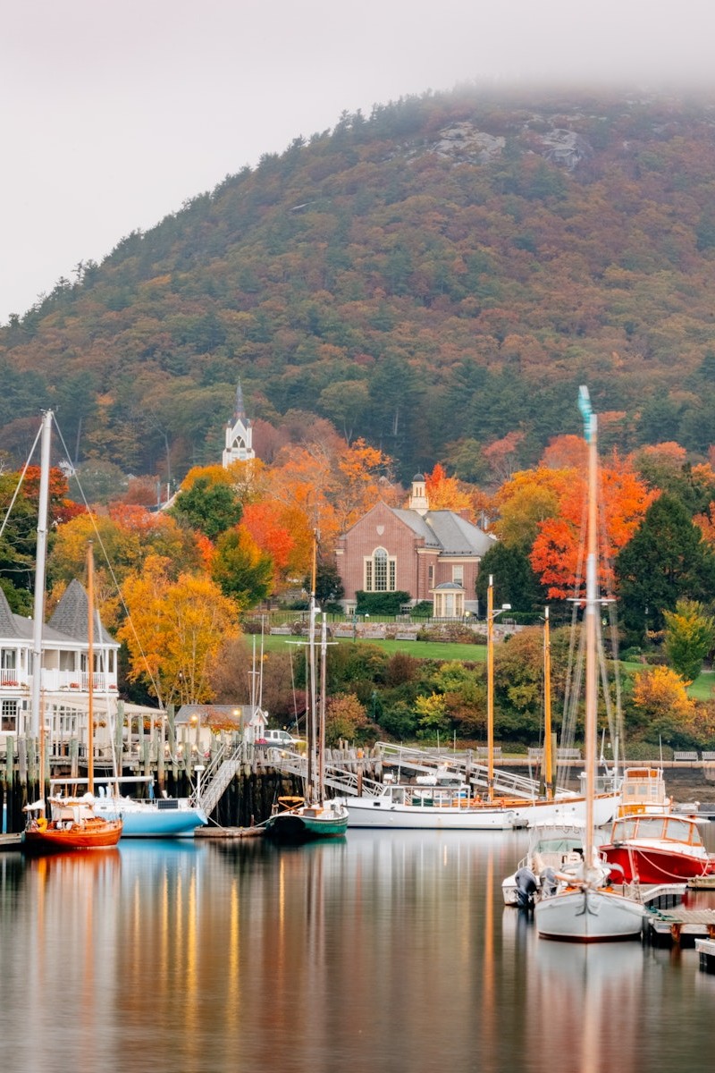 Camden harbor during the changing season.